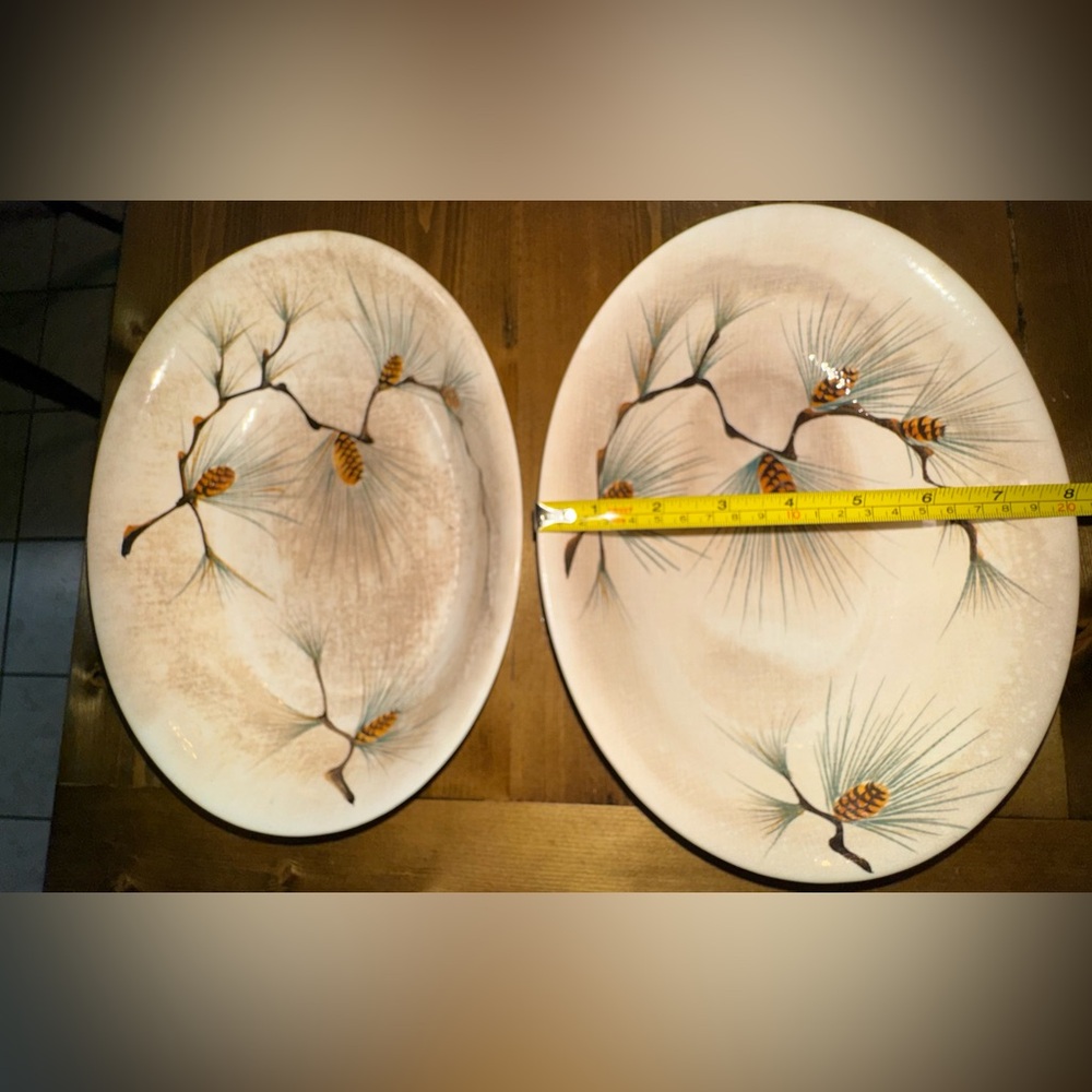 Set of 2 Canyon Pine Hand-Painted Oval Platters – Kanedai Japan - Picture 2 of 4